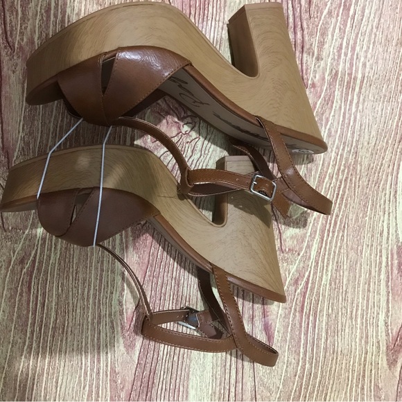 American Rag Cie Women Brown Open Toe Platform Faux Wooden Heels 9.5~ - Picture 3 of 4